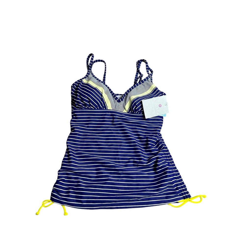 Athleta Capitola Blue Striped Underwire Padded Tankini Swim Top Size 34 D/DD